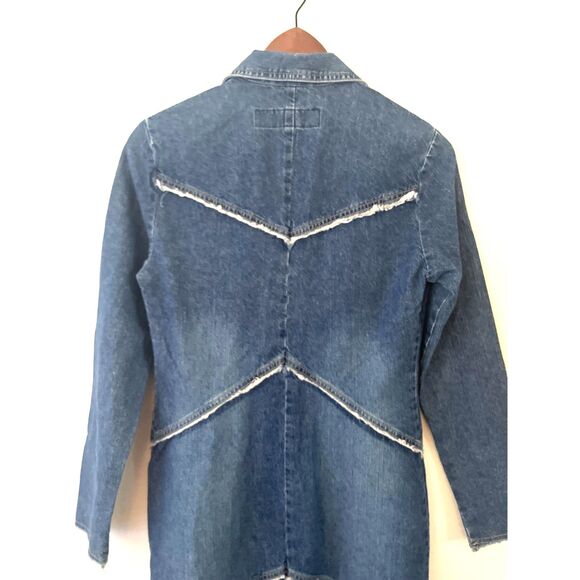 Paris Blues Vintage 90's Long Denim Raw Edge Jacket Women's Size Small - Picture 7 of 8